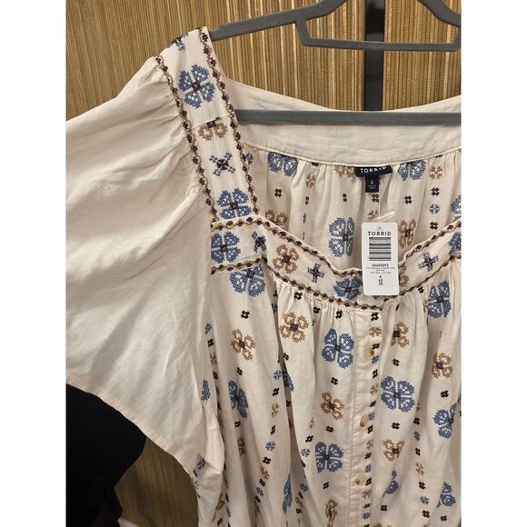 Torrid Womens Cottage Floral Embroidered Peasant Top Size 6X Cotton Linen Blend - Picture 4 of 6